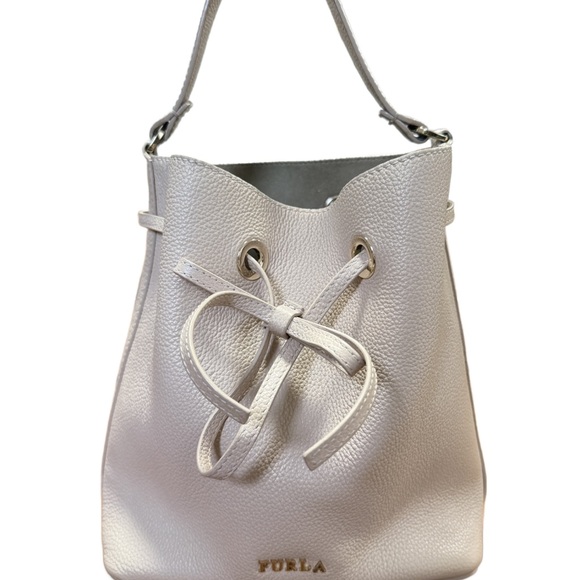 Furla Costanza Drawstring Leather Bucket Bag in Greige